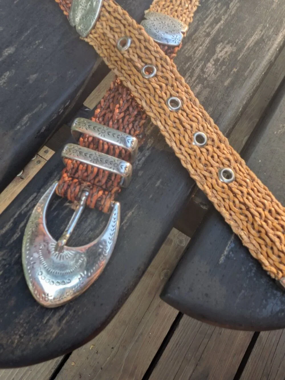 Vintage Streets Ahead California Woven Leather Western Belt Ombre 2-tone silver